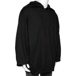 Pre Owned Vetements Black Cotton Logo Printed Oversized Hoodie L