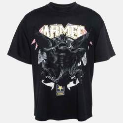 Pre Owned Vetements Black Cotton Armee Print and Crystal Embellished Crew Neck T-Shirt M