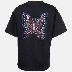 Pre Owned Vetements Black Cotton Armee Print and Crystal Embellished Crew Neck T-Shirt M