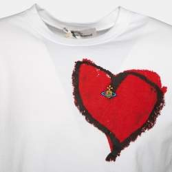 Pre Owned Vivienne Westwood White Heart Print Cotton Logo Embroidered T-Shirt L