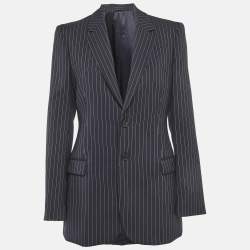 Pre Owned Wadrobe NYC Navy Blue Pin Striped Wool Blazer S