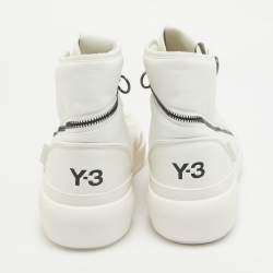 Y-3 x Adidas White Coated Canvas and Leather Ajatu Court High Core White Sneakers Size 47 1/3