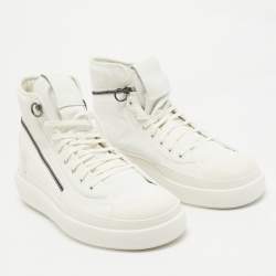 Y-3 x Adidas White Coated Canvas and Leather Ajatu Court High Core White Sneakers Size 47 1/3
