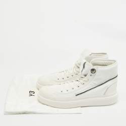Y-3 x Adidas White Coated Canvas and Leather Ajatu Court High Core White Sneakers Size 47 1/3