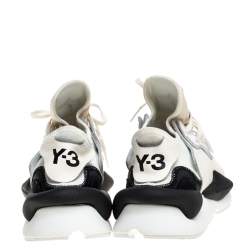 Y-3 Cream/Black Leather and Fabric Kaiwa Sneakers Size 44