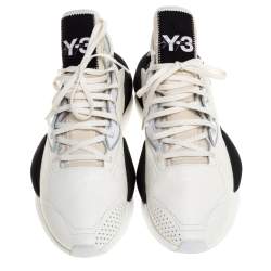 Y-3 Cream/Black Leather and Fabric Kaiwa Sneakers Size 44