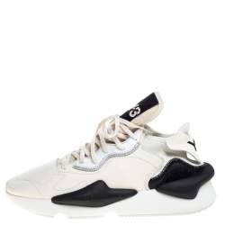 Y-3 Cream/Black Leather and Fabric Kaiwa Sneakers Size 44