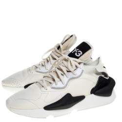 Y-3 Cream/Black Leather and Fabric Kaiwa Sneakers Size 44