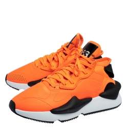 Adidas Y-3 Kaiwa Icon Orange/Black Leather And Stretch Fabric Sneaker Size 41.5