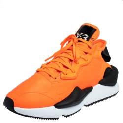 Adidas Y-3 Kaiwa Icon Orange/Black Leather And Stretch Fabric Sneaker Size 41.5