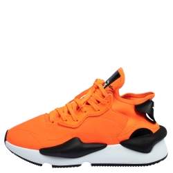 Adidas Y-3 Kaiwa Icon Orange/Black Leather And Stretch Fabric Sneaker Size 41.5