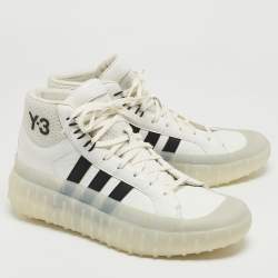 Y-3 White Leather High Top Sneakers Size 44.5