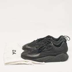 Y-3 Black Leather and Nylon Low Top Sneakers Size 42.5