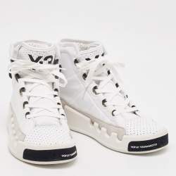 Y-3 White Leather and Nylon Kasabaru High Top Sneakers Size 42.5          