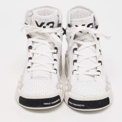Y-3 White Leather and Nylon Kasabaru High Top Sneakers Size 42.5          