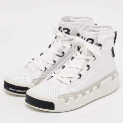 Y-3 White Leather and Nylon Kasabaru High Top Sneakers Size 42.5          