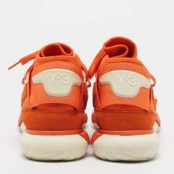 Pre Owned Y-3 x Adidas Qasa Size 43 1/3 Orange Neoprene and Suede High Top Sneakers