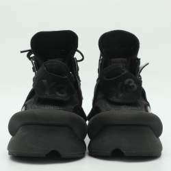 Pre Owned Y-3 Kaiwa Size 45 1/3 Black Fabric and Leather Low Top Sneakers