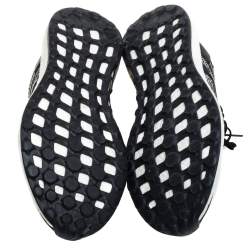 Pre Owned Y-3 Black/White Cotton Knit and Leather Pureboost Sneakers Size 44.5 