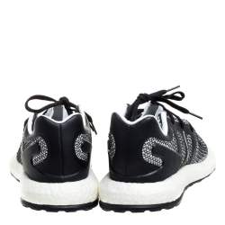 Pre Owned Y-3 Black/White Cotton Knit and Leather Pureboost Sneakers Size 44.5 