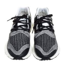 Pre Owned Y-3 Black/White Cotton Knit and Leather Pureboost Sneakers Size 44.5 
