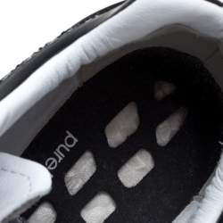 Pre Owned Y-3 Black/White Cotton Knit and Leather Pureboost Sneakers Size 44.5 