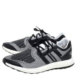 Pre Owned Y-3 Black/White Cotton Knit and Leather Pureboost Sneakers Size 44.5 