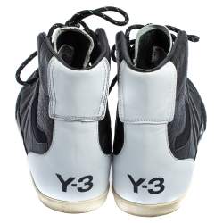 Pre Owned Y-3 x adidas Yojhi Yamamoto Black/White Leather And Suede Honja High Top Sneakers Size 41 1/3