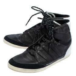 Pre Owned Y-3 x adidas Yojhi Yamamoto Black/White Leather And Suede Honja High Top Sneakers Size 41 1/3