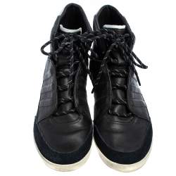 Pre Owned Y-3 x adidas Yojhi Yamamoto Black/White Leather And Suede Honja High Top Sneakers Size 41 1/3
