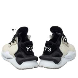 Adidas Y-3 Cream/Black Leather And Fabric Kaiwa Low Top Sneakers Size 44 2/3