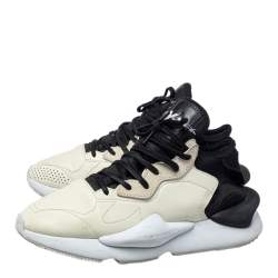 Adidas Y-3 Cream/Black Leather And Fabric Kaiwa Low Top Sneakers Size 44 2/3