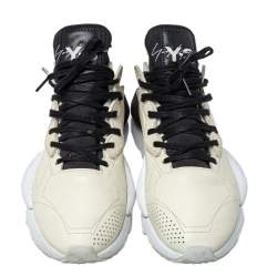 Adidas Y-3 Cream/Black Leather And Fabric Kaiwa Low Top Sneakers Size 44 2/3