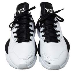 Y-3 White/Black Leather And Stretch Fabric Kaiwa Sneakers Size 43 1/3