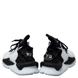 Y-3 White/Black Leather And Stretch Fabric Kaiwa Sneakers Size 43 1/3