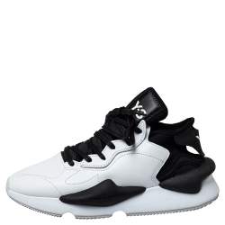 Y-3 White/Black Leather And Stretch Fabric Kaiwa Sneakers Size 43 1/3