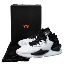 Y-3 White/Black Leather And Stretch Fabric Kaiwa Sneakers Size 43 1/3