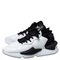 Y-3 White/Black Leather And Stretch Fabric Kaiwa Sneakers Size 43 1/3