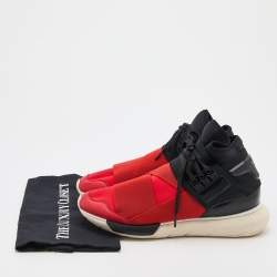 Adidas Y-3 Red/Black Neoprene And Leather Qasa High Top Sneakers Size 42