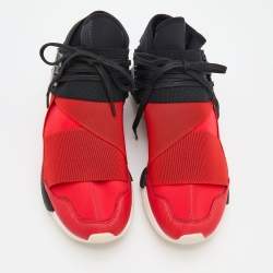Adidas Y-3 Red/Black Neoprene And Leather Qasa High Top Sneakers Size 42