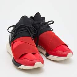 Adidas Y-3 Red/Black Neoprene And Leather Qasa High Top Sneakers Size 42