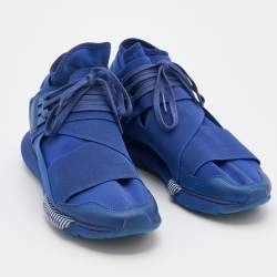 Adidas Y-3 Blue Neoprene And Leather Qasa High Top Sneakers Size 42