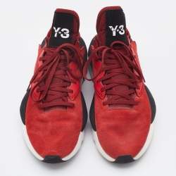 Y-3 Red/Black Suede and Fabric Kaiwa Sneakers Size 43.5