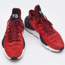 Y-3 Red/Black Suede and Fabric Kaiwa Sneakers Size 43.5