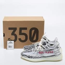 مملوكة مسبقًا Yeezy x Adidas White/Black Knit Fabric Boost 350 V2 Zebra Sneakers Size 42