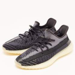 Pre Owned Yeezy x Adidas Black/Grey Knit Fabric Boost 350 V2 Carbon Sneakers Size 45 1/3