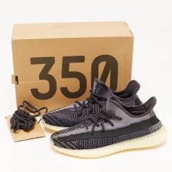 Pre Owned Yeezy x Adidas Black/Grey Knit Fabric Boost 350 V2 Carbon Sneakers Size 45 1/3