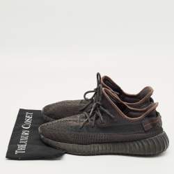 Pre Owned Yeezy Black Knit Fabric Boost 350 V2 Lace Up Sneakers Size 45.5