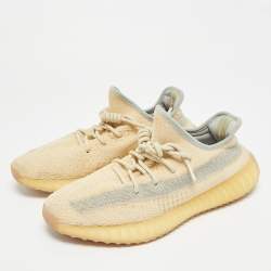 مملوكة مسبقًا Yeezy Boost 350 V2 Linen Size 42.5 Cream Knit Fabric Lace Up Sneakers