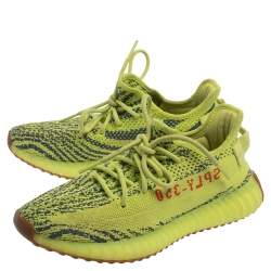 Pre Owned Yeezy x Adidas Cotton Knit Semi Frozen Yellow Boost 350 V2 Sneakers Size 39.5